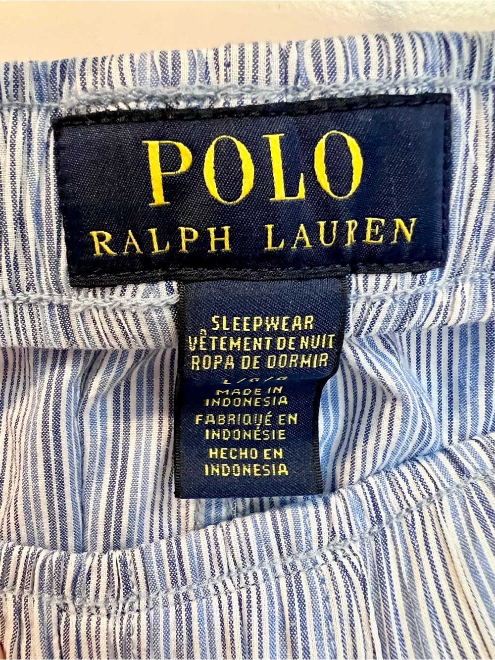 Ralph Lauren Pajama Pants Men’s L (fits like M) Blue Stripped Cotton w/Navy Pony - Picture 4 of 6